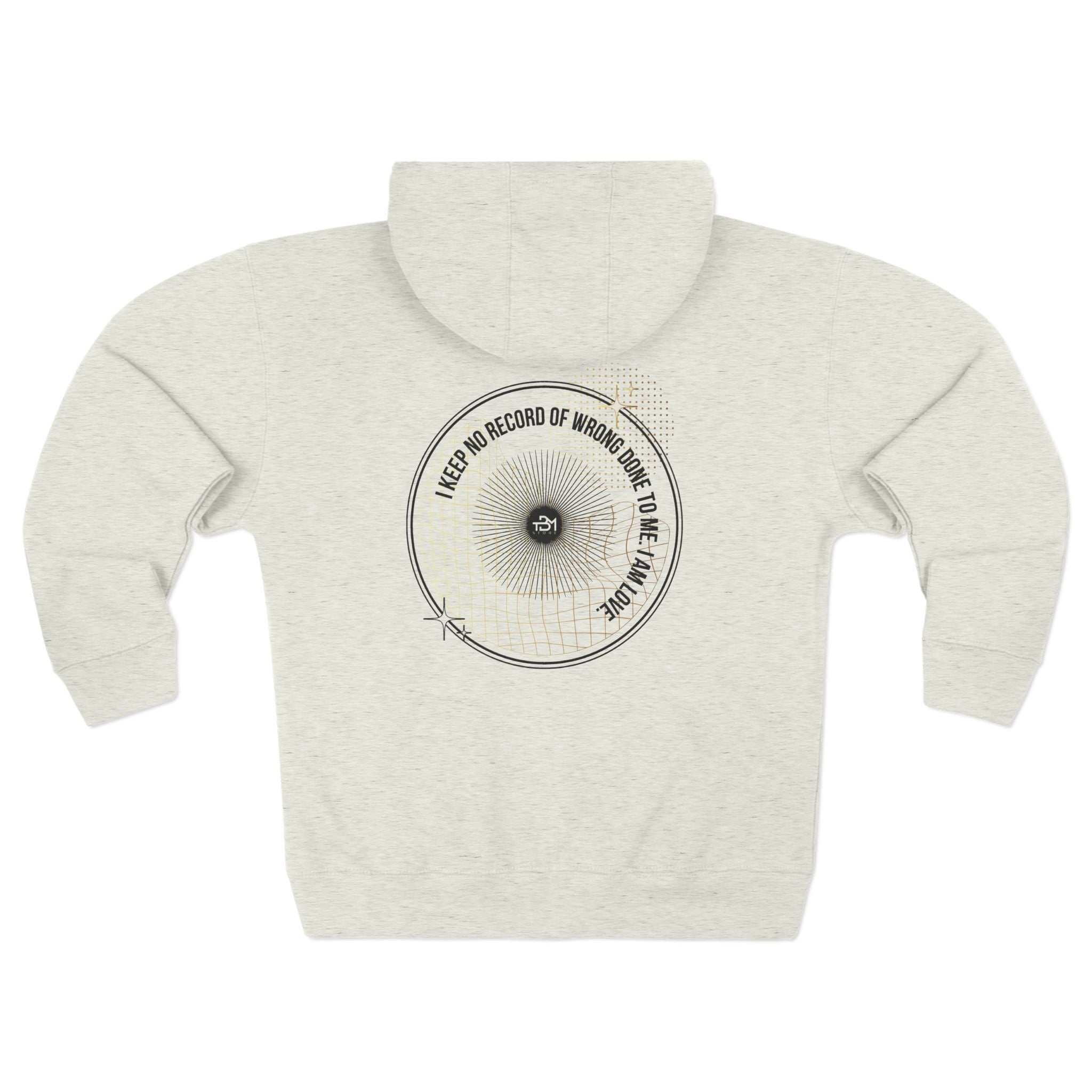 Minimalist Gold Logo Zip Hoodie with Geometric Back Emblem Printify