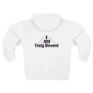 Truly Blessed Zip Hoodie — 'I AM Truly Blessed' Graphic White Zip-Up Printify