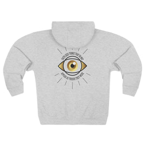 Zip Hoodie — Golden Eye Graphic Zip-Up Hoodie with Inspirational Text Printify