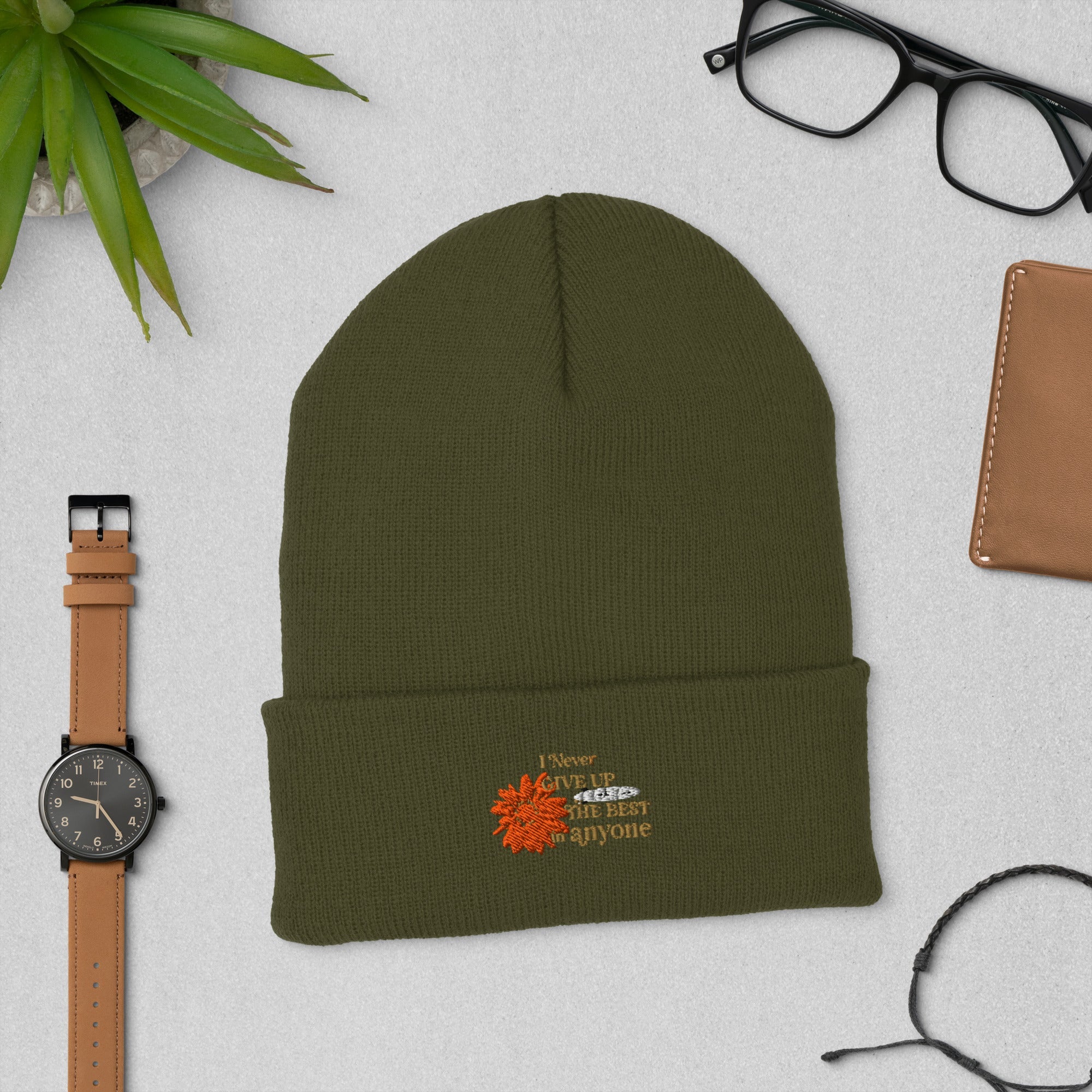 I Never Give Up Cuffed Beanie - TBM