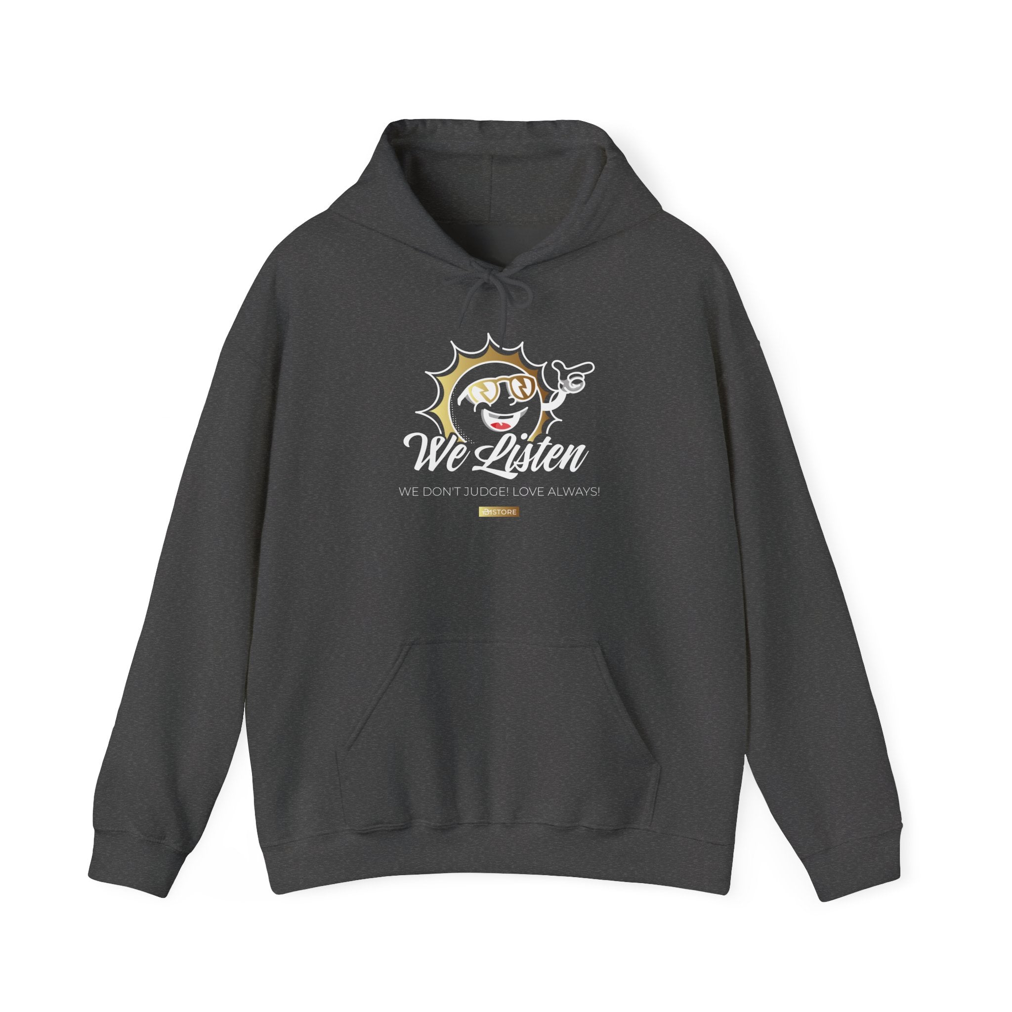 We Listen Hoodie β Smiling Sun Graphic Hooded Sweatshirt - TBM