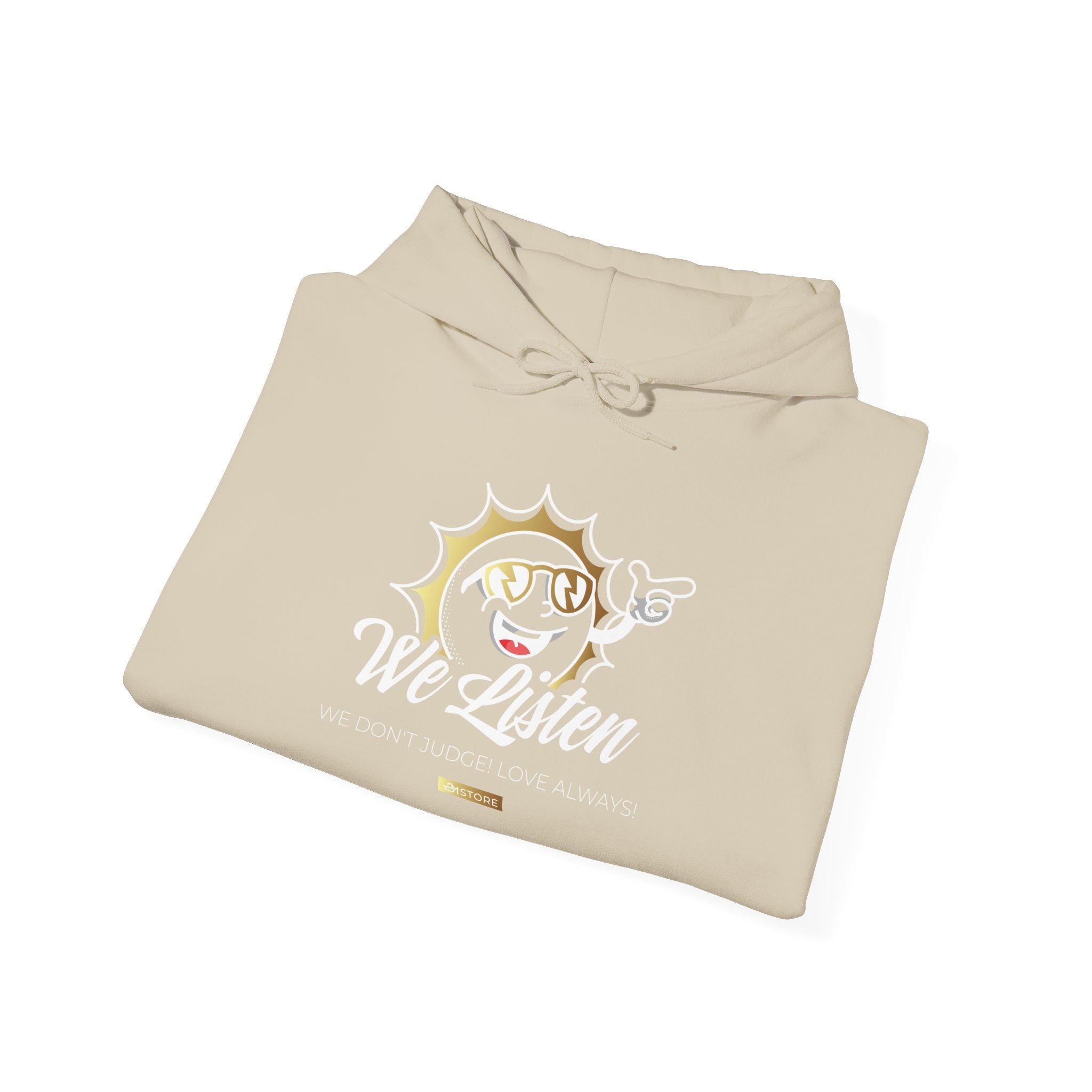 We Listen Hoodie β Smiling Sun Graphic Hooded Sweatshirt - TBM