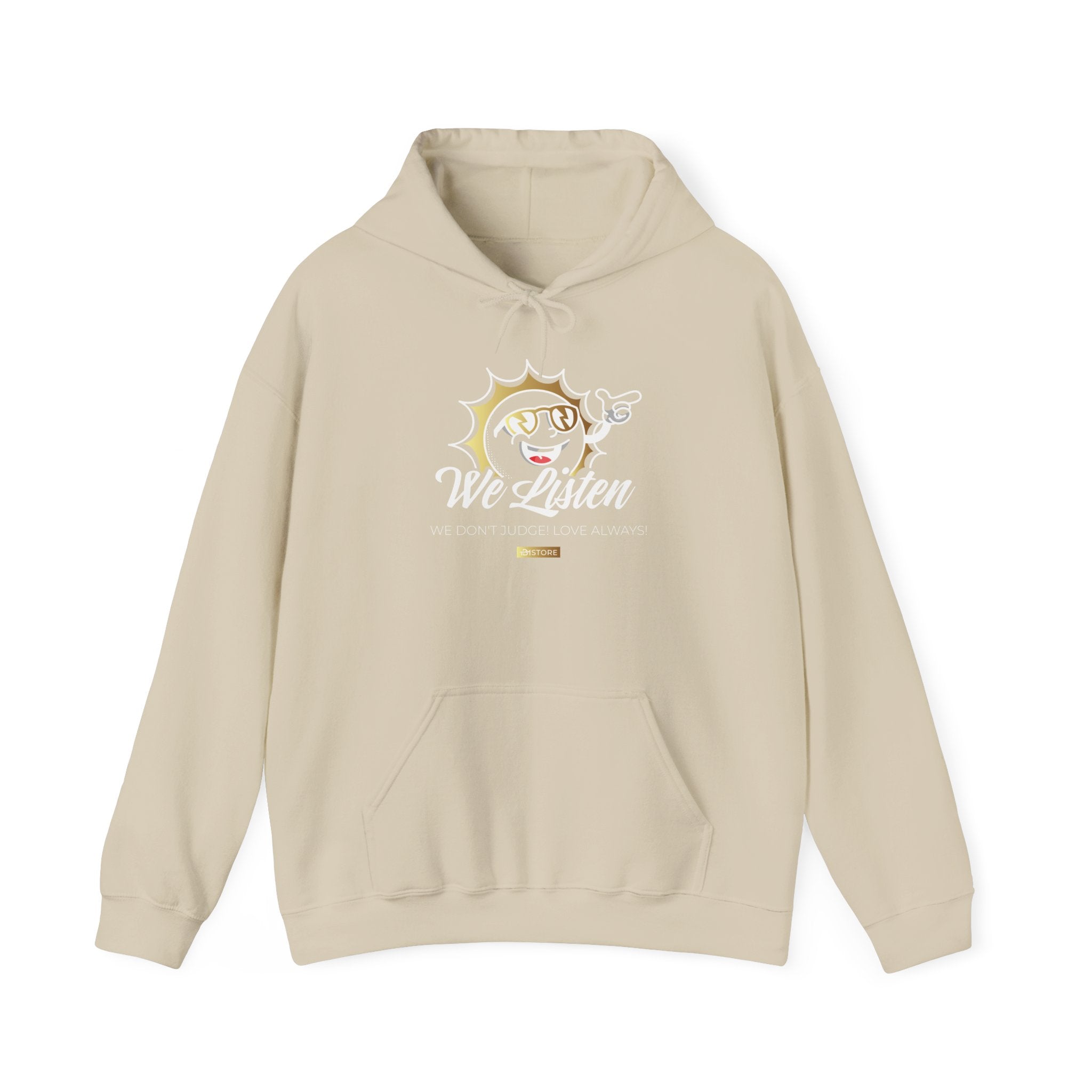 We Listen Hoodie β Smiling Sun Graphic Hooded Sweatshirt - TBM