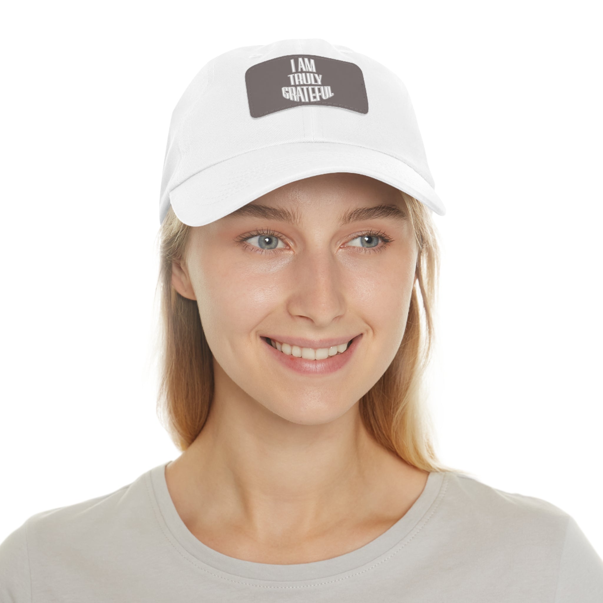 I am Truly Grateful Dad Hat with Leather Patch (Rectangle)