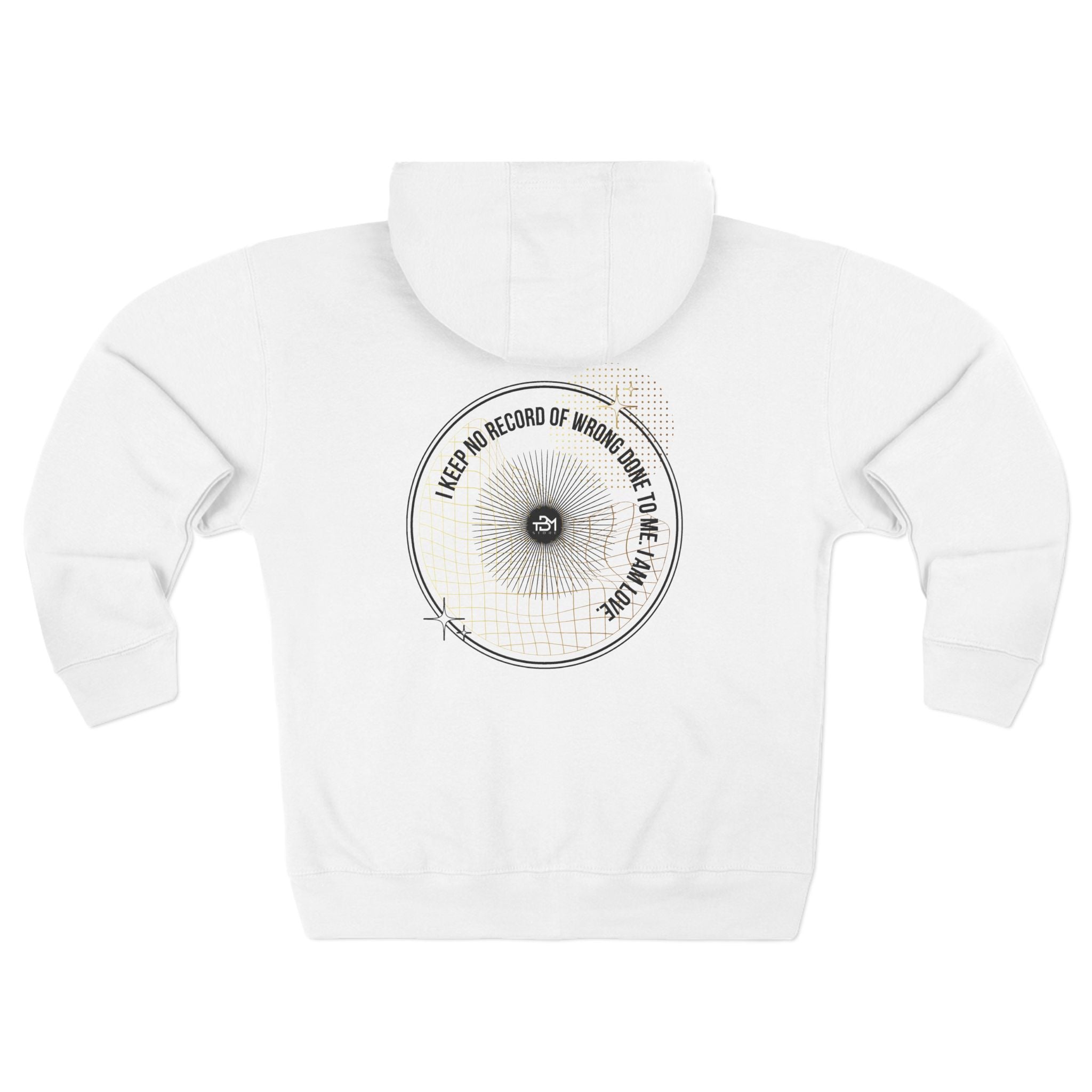 Minimalist Gold Logo Zip Hoodie with Geometric Back Emblem Printify