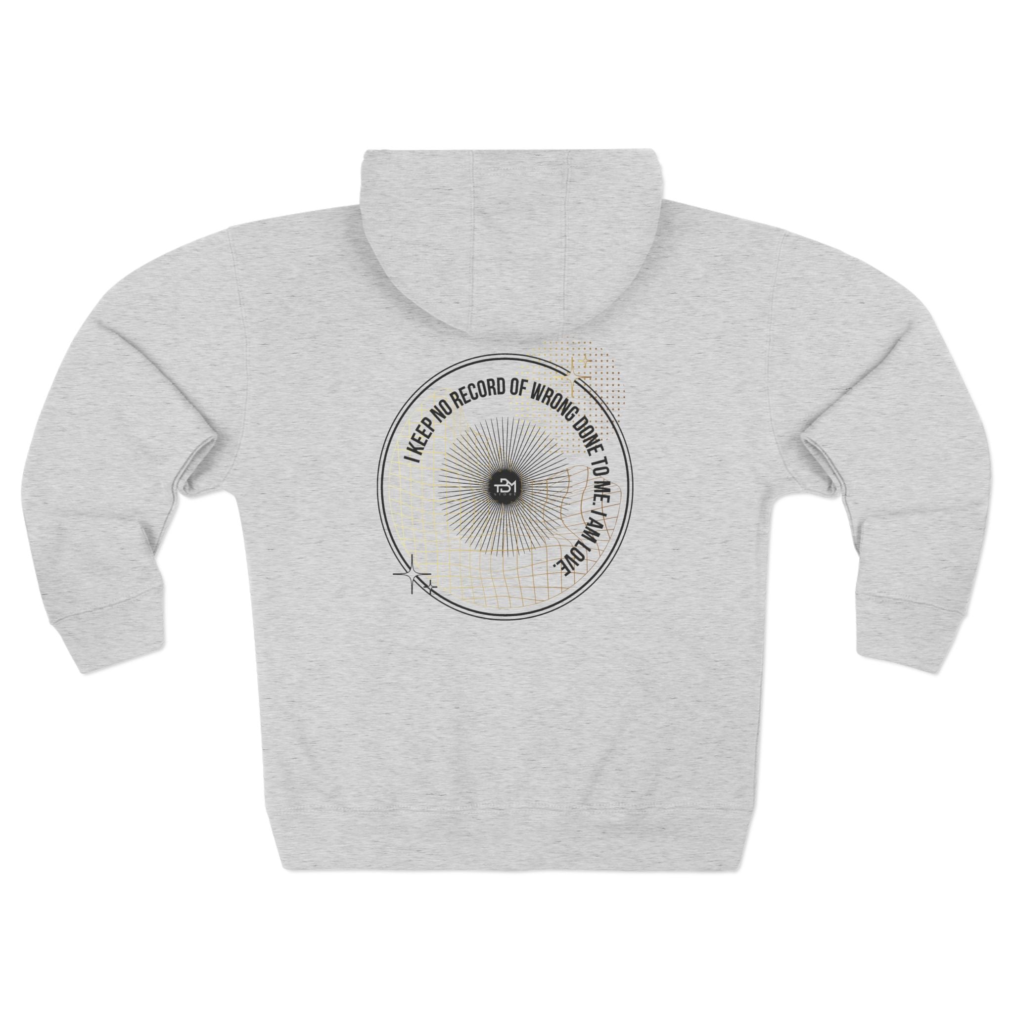 Minimalist Gold Logo Zip Hoodie with Geometric Back Emblem Printify