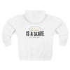 "Fact Is a Slave to Feeling" Zip Hoodie — Inspirational White Full - Zip Hoodie with Gold Accent - TBM
