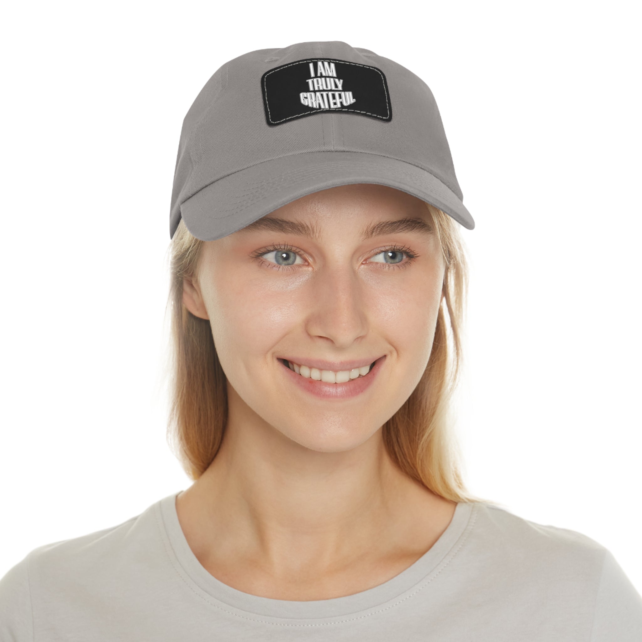 I am Truly Grateful Dad Hat with Leather Patch (Rectangle) - TBM
