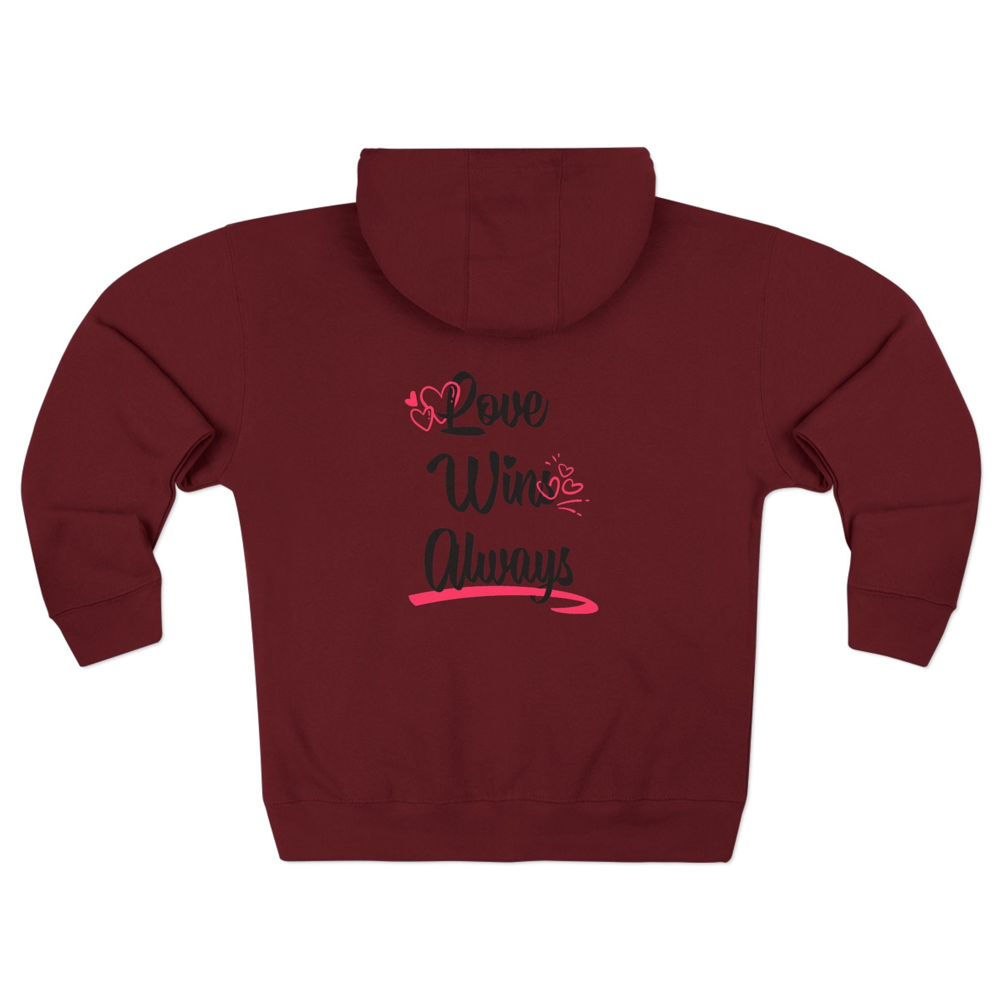 Zip Hoodie — "Love Wins Always" Graphic Zip - Up Hoodie with Small Chest Logo - TBM